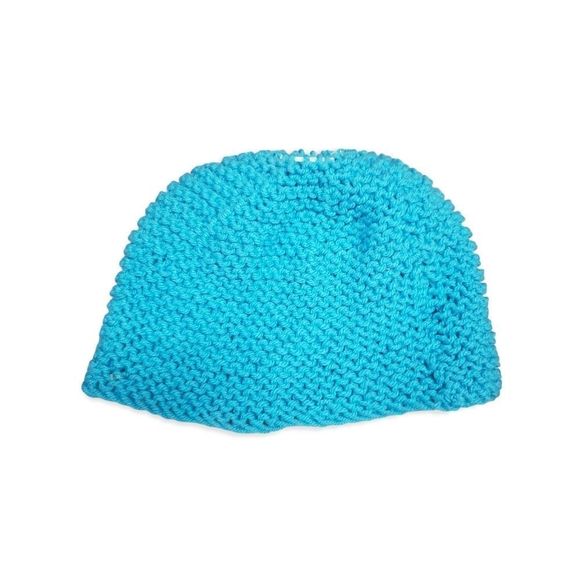 hand Knit Turqoise Hat Beanie Toque Ponytail hat - Picture 2 of 3